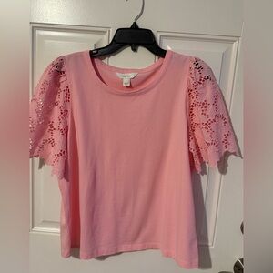 Lilly Pulitzer Pink Floral Lace Sleeve Tee